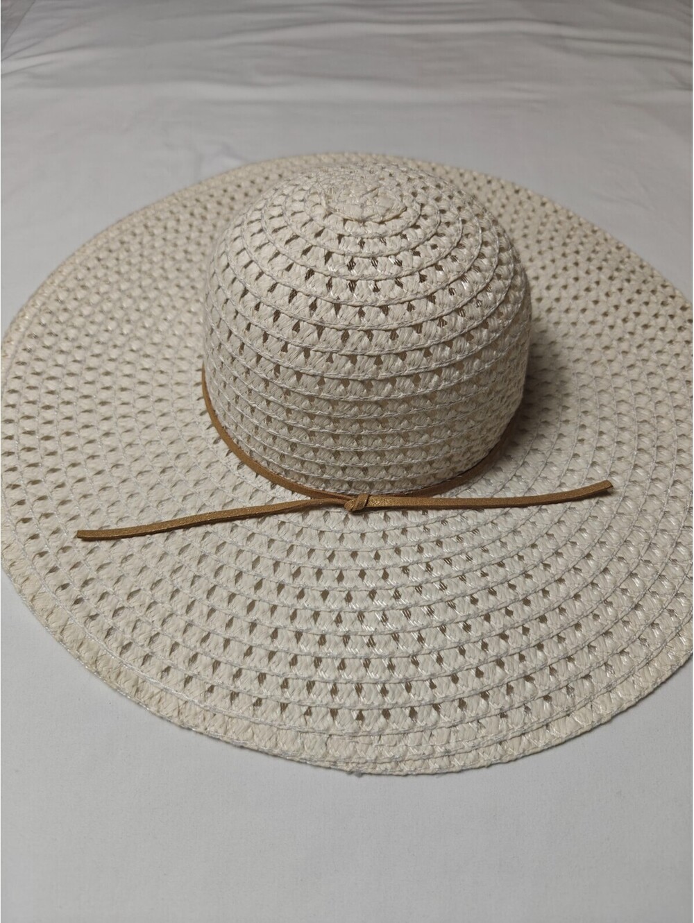 Lot Of 3 Womens Wide Brim Sun Hat White Raffia Raffia Fabric Beige Summer - Picture 4 of 8